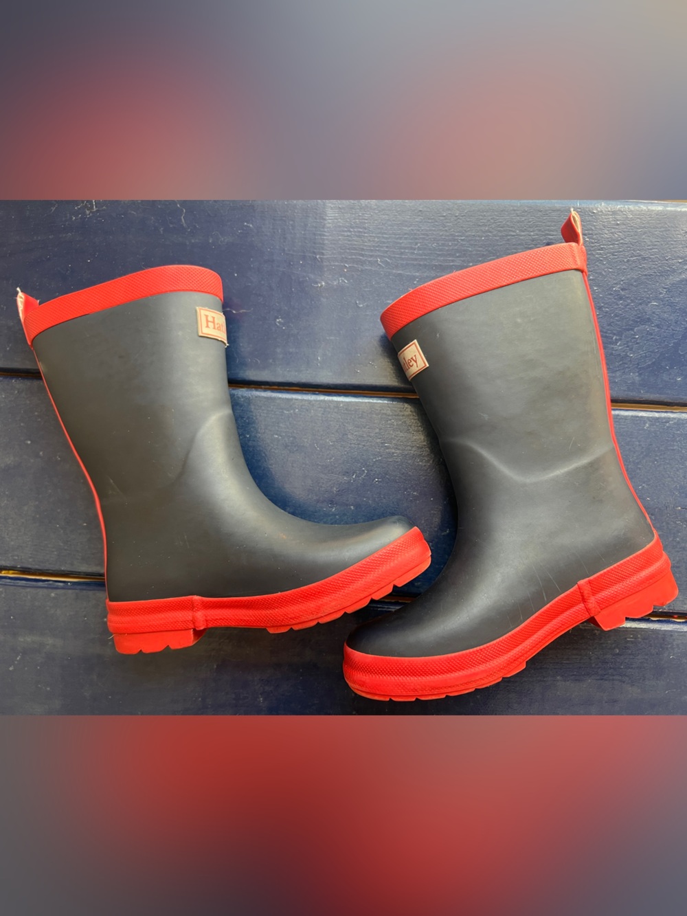 Hatley Toddler / Kids Size 12 Tall Rubber Rain Boots Navy & Red